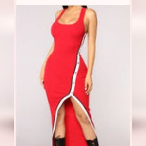 Fashion Nova Red and White Maxi Dress "Cover All Bases Dress"